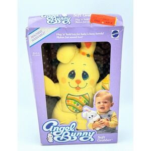 Vintage Mattel 1985 Angel Bunny Soft Grabber Infant Plush Rattle in Original Box